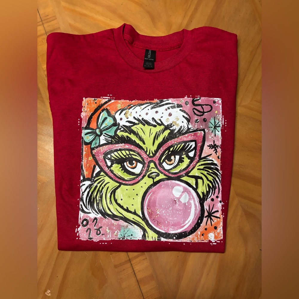 AFTER HOLIDAY NEW Christmas Red Graphic T-Shirt with Grinch Design